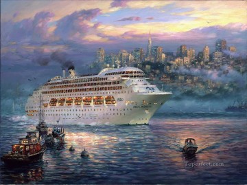  Creciente Lienzo - The Rising Fog paisaje urbano escenas de la ciudad moderna crucero en barco